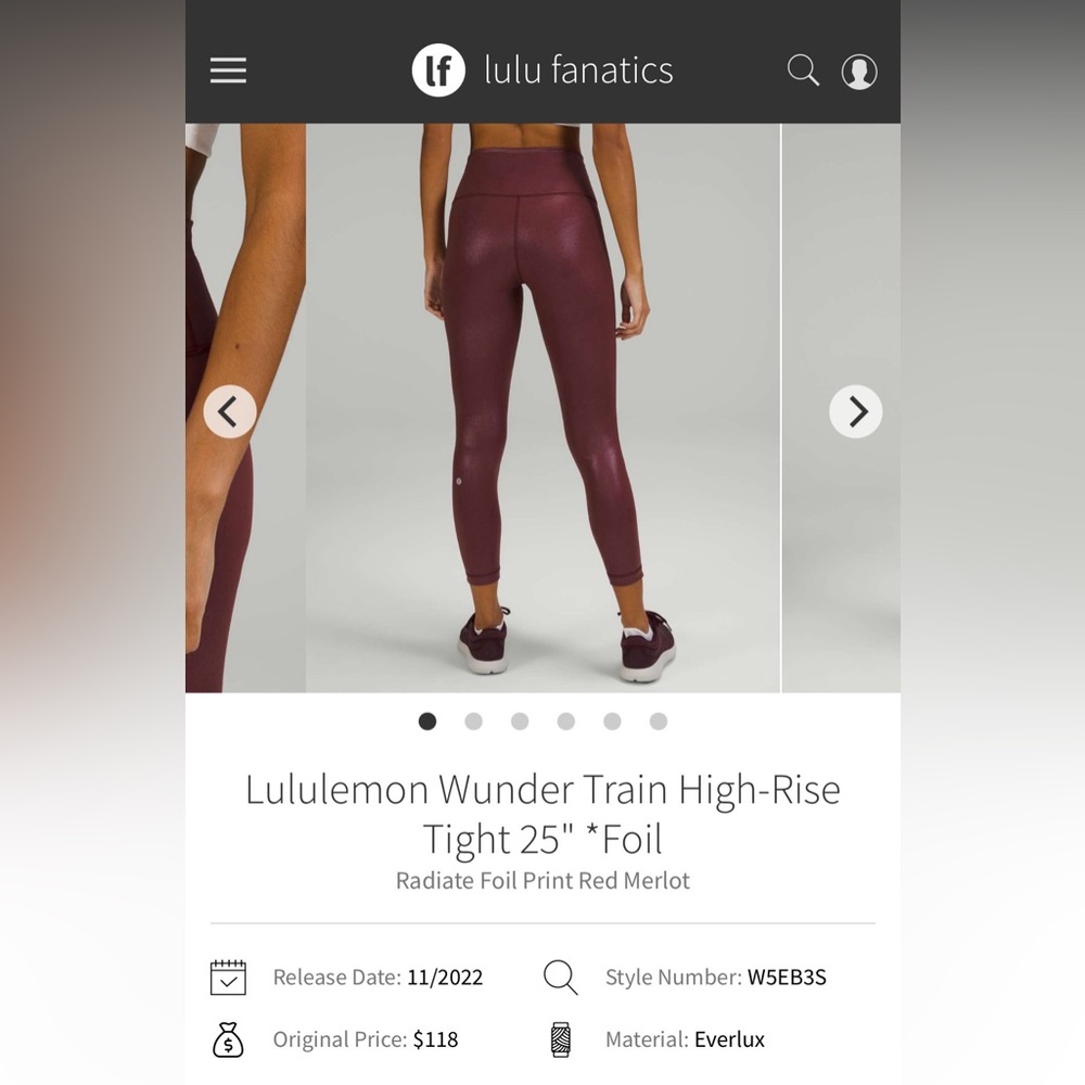 NWT Lululemon Size 10 Wunder Train HR Tight “25 Foil Red Merlot